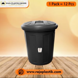 TONG SAMPAH PLASTIK TUTUP 70 LITER WARNA HITAM, JUAL HARGA GROSIR MURAH PER PACK ISI 12 PCS