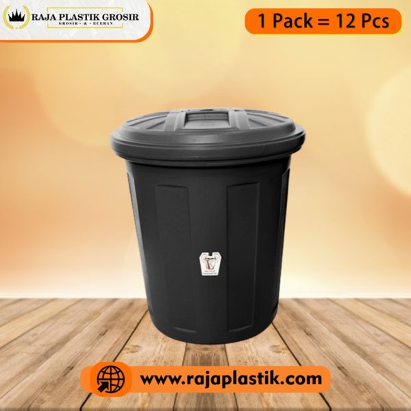 TONG SAMPAH PLASTIK TUTUP 70 LITER WARNA HITAM, JUAL HARGA GROSIR MURAH PER PACK ISI 12 PCS
