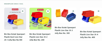 BIN BOX SPARE PART PLASTIK LION STAR JOLLY BOX TIPE JX No.100, 200, 300, 400