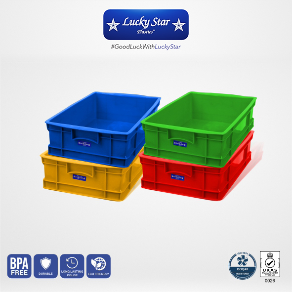 BOX KONTAINER PLASTIK INDUSTRI LUCKY STAR TIPE 8856 UKURAN 44 x 30 x 11,2 CM | CONTAINER BOX INDUSTRI - RAJAPLASTIK.COM