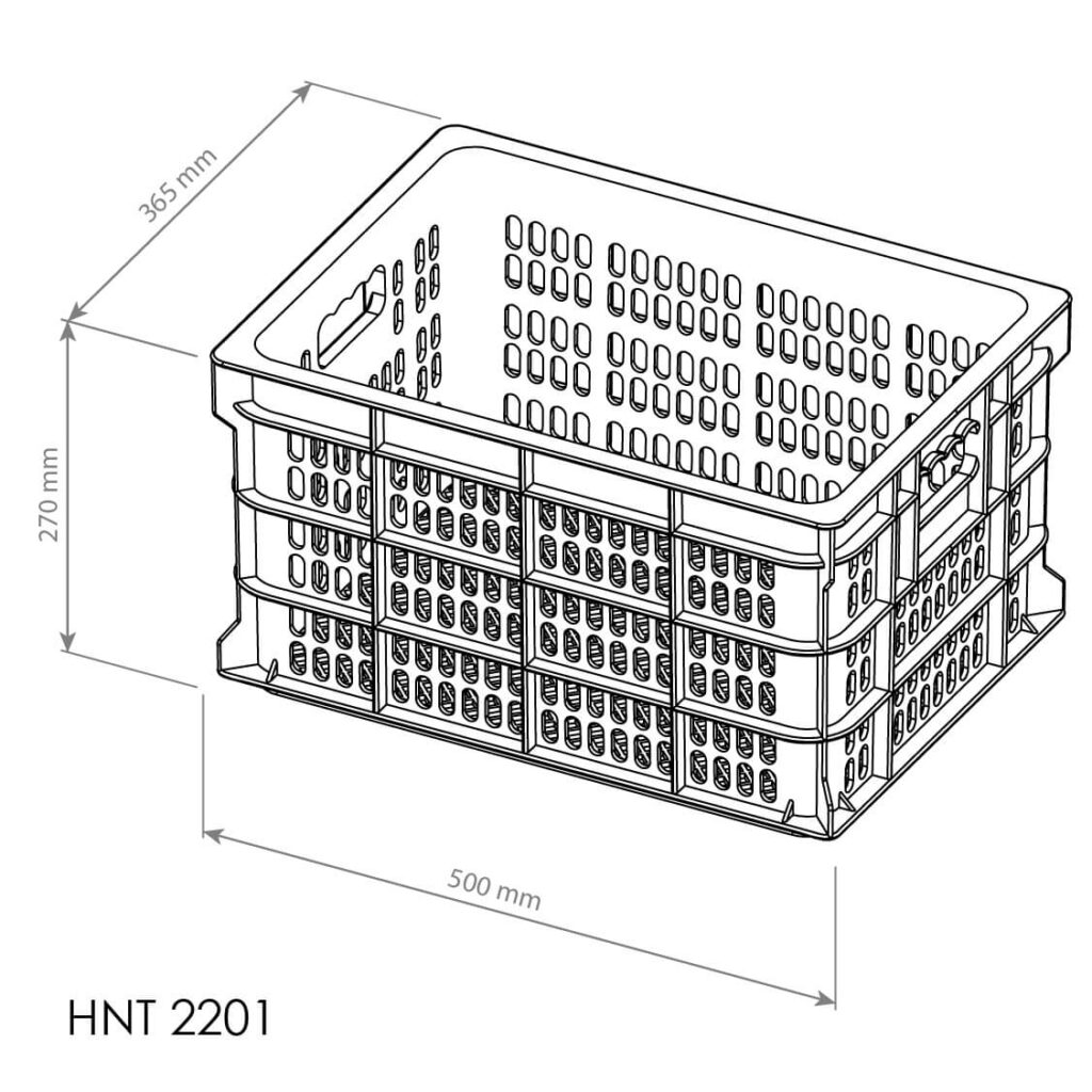 BOX CONTAINER INDUSTRI HANATA TIPE HNT 2201 KONTAINER BERLUBANG UKURAN 500 x 365 x 270 MM | RAJAPLASTIK.COM