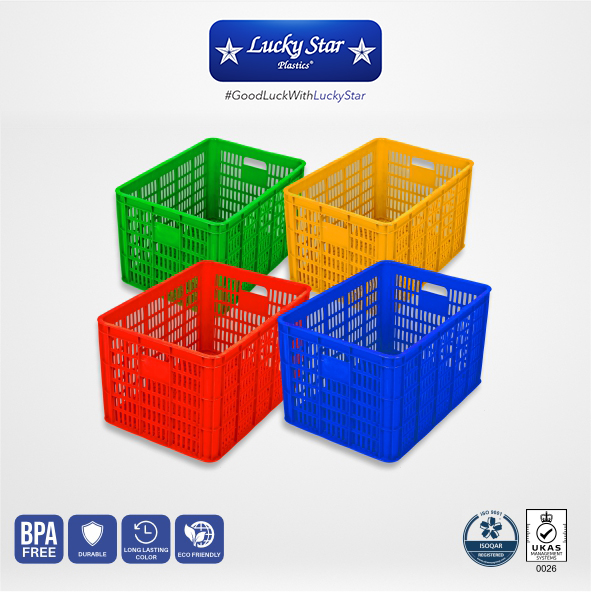 KERANJANG INDUSTRI BESAR PLASTIK LUCKY STAR TIPE 8888.KW1 UKURAN 67,5x48x40,5 CM | RAJAPLASTIK.COM