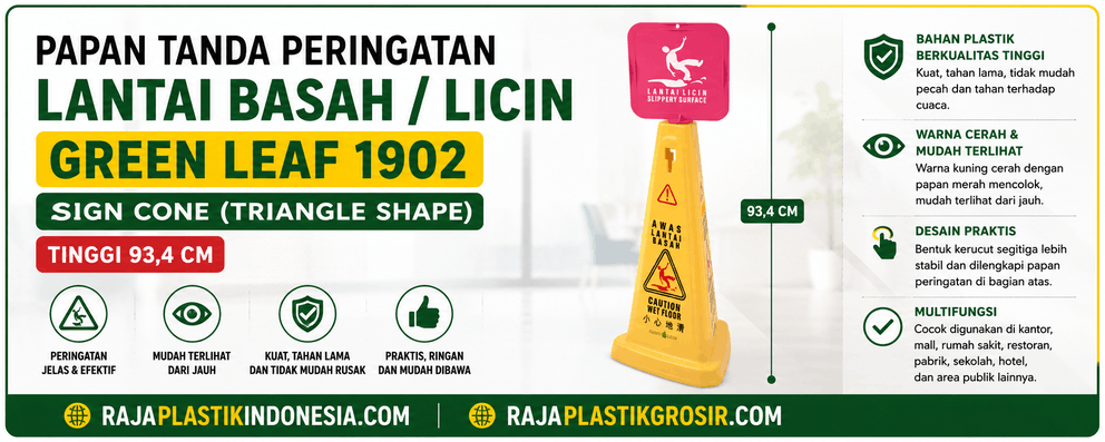 PAPAN TANDA PERINGATAN LANTAI BASAH / LICIN GREEN LEAF 1902 SIGN CONE (TRIANGLE SHAPE) TINGGI 93,4 CM | RAJAPLASTIK.COM