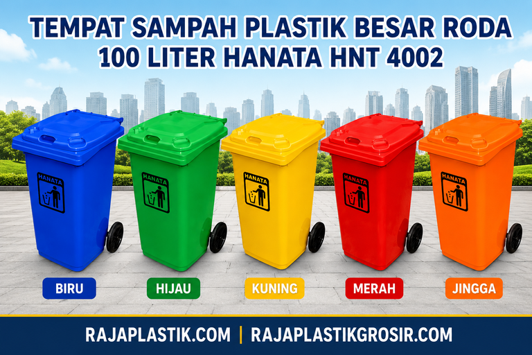 TEMPAT SAMPAH PLASTIK BESAR RODA 100 LITER HANATA HNT 4002 | RAJA PLASTIK GROSIR