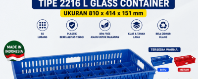 KERANJANG KONTAINER GELAS 50 LUBANG GREEN LEAF TIPE 2216 L UKURAN 810x414x151 mm