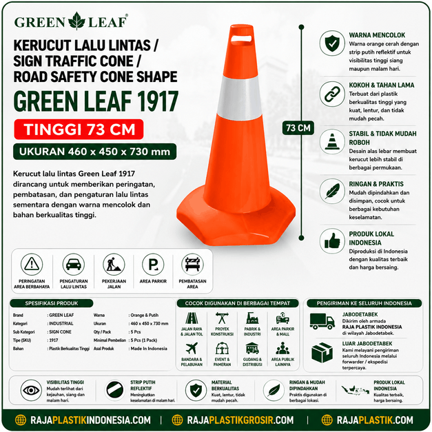 KERUCUT LALU LINTAS / SIGN TRAFFIC CONE / ROAD SAFETY CONE SHAPE GREEN LEAF 1917 TINGGI 73 CM