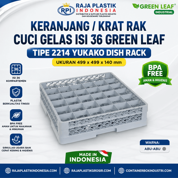 KERANJANG / KRAT / RAK CUCI GELAS ISI 36 GREEN LEAF TIPE 2214 YUKAKO DISH RACK | RAJAPLASTIK.COM