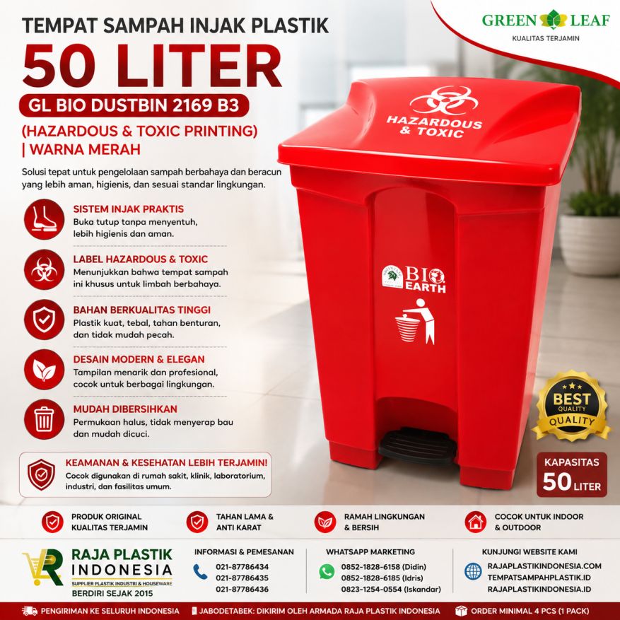 TEMPAT SAMPAH INJAK PLASTIK 50 LITER GL BIO DUSTBIN 2169 B3 (Hazardous & Toxic Printing)
